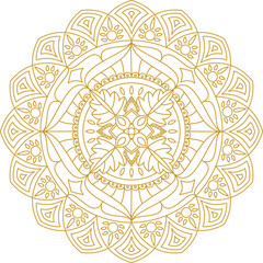 Mandala ornament, vector illustration. Gold color mandala. Adult mandala coloring page. 
