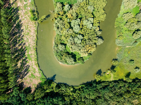 Aerial view of river Hernad in Hungary