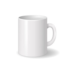 Realistic isolated white ceramic cup with shadows. For drinks, coffee, tea template for mock up brand design. Vector illustration