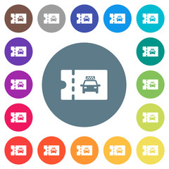 Taxi discount coupon flat white icons on round color backgrounds