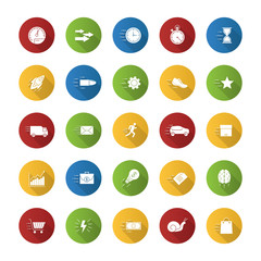 Motion flat design long shadow glyph icons set