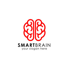 smart brain logo design template in line-art style