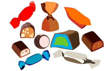 A set of ten sweets, various sweets