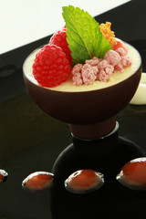 plated chocolate cup dessert