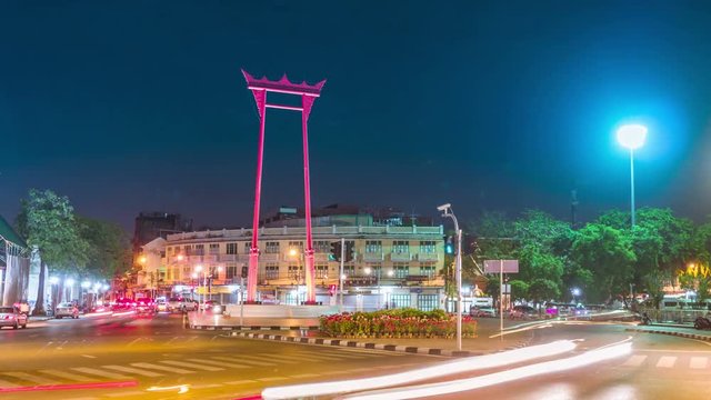 Time lapse for a shot of the giant swing (Sao Ching Cha), a historical and tourist attraction of Thailand, located in Bangkok.
