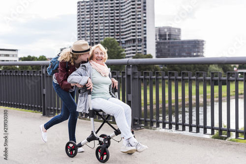 Grandmother and granddaughter having fun together