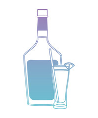 glass cocktail with fruit and bottle vector illustration design