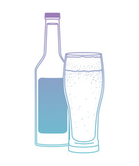 glass with beverage and bottle vector illustration design
