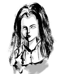 昔から我が家にある、不思議な黒髪の人形が微笑む。