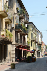 Fototapeta premium Beautiful streets and romantic houses in Ivrea cityscape. Italy, Europe.