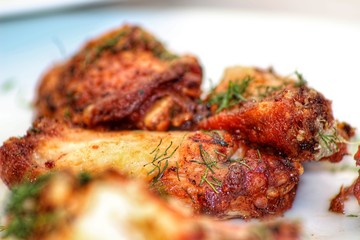 A close-up view of fried chicken wings