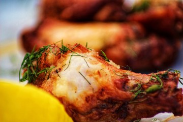 A close-up view of fried chicken wings