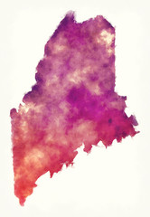 Maine state USA watercolor map in front of a white background