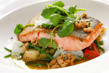 plated salmon steak meal
