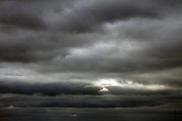 Sky, rain clouds background. Cumulonimbus in the dark sky. Thunderstorm
