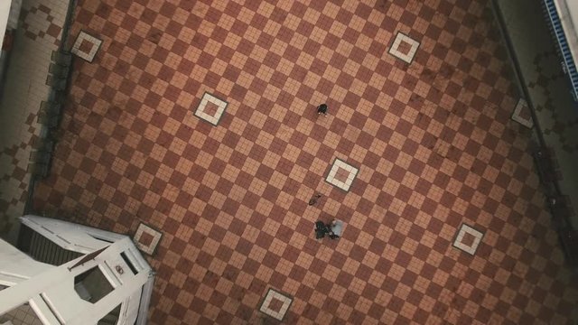 Multi-storey staircase zoom out aerial view