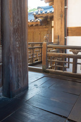 Wooden handrail at Korean Palace