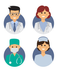 medical icons doctor, nurse and surgeon avatars vector illustration