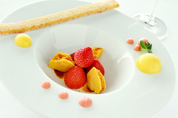 plated gourmet strawberry dessert