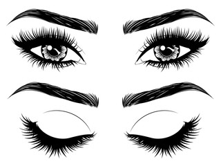 Eyes with long eyelashes and brows