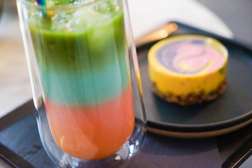 Gay Pride Food in Cafe With Rainbow Flag