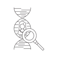 dna chain with female gender and magnifying glass vector illustration