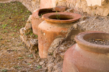 Ceramic vase in Pompeii, an ancient Roman town destroyed by the eruption of the volcano Vesuvius (AD79). UNESCO World Heritage site