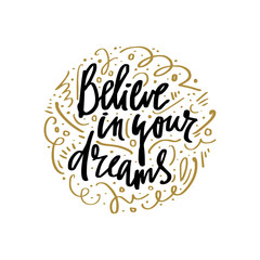 Cute ornate lettering circle print for postcard and poster, dreams