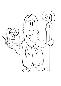 Sinterklaas vector illustratie met kado en staf