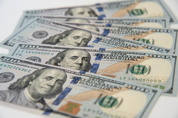 Close up of One hundred US currency banknotes