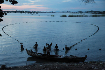 fishers at the Ayeyarwady River in Mandalay, Myanmar