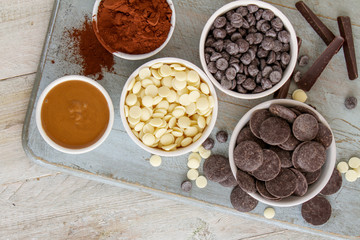 assorted confectioners chocolate in dishes