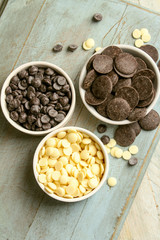 assorted confectioners chocolate in dishes