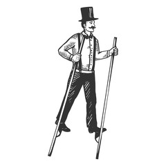 Fototapeta premium Man on stilts engraving vector illustration