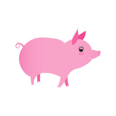 Illustration of pig as symbol of Chinese zodiac sign. 2019 Eastern pig year. Fun brush pink vector image for banners, greeting card, poster design.