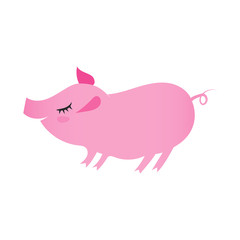 Illustration of pig as symbol of Chinese zodiac sign. 2019 Eastern pig year. Fun brush pink vector image for banners, greeting card, poster design.