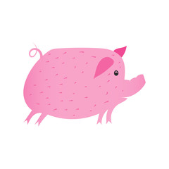 Illustration of pig as symbol of Chinese zodiac sign. 2019 Eastern pig year. Fun brush pink vector image for banners, greeting card, poster design.