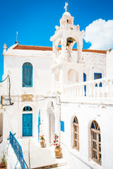 Greek church, blue white building in cycladic style on Nisyros Island, Greece