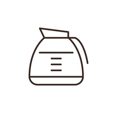 Coffee or tea in kettle boiler pot isolated linear icon. Cafe and restaurant menu design. Coffee break outline vector pictogram. Coffee shop or maker logo. Natural coffee equipment for barista.