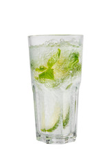 Summer drink with lime and mint isolated white