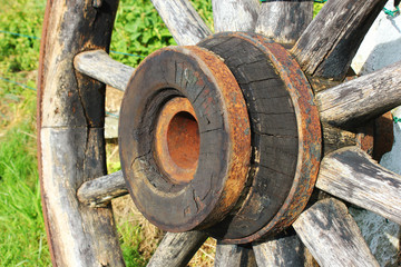 Antique rusty wooden wheel