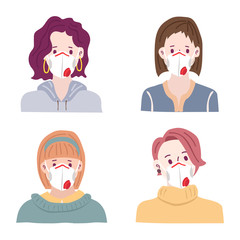 Set of woman in a medical mask, vector illustration.