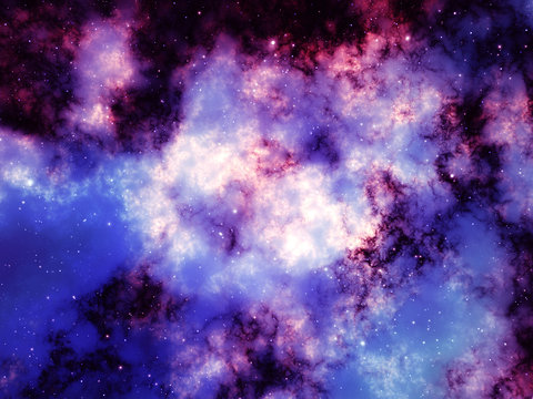 Purple nebula with stars in deep space