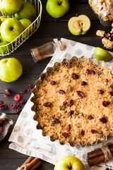 Apple crumble with dried cranberries