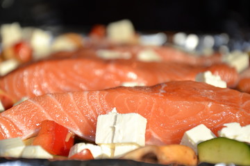 Lachsfilet auf Gem&uuml;se mit Schafsk&auml;se