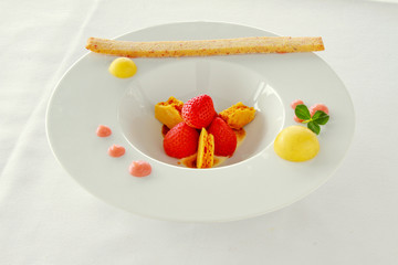 plated strawberry dessert