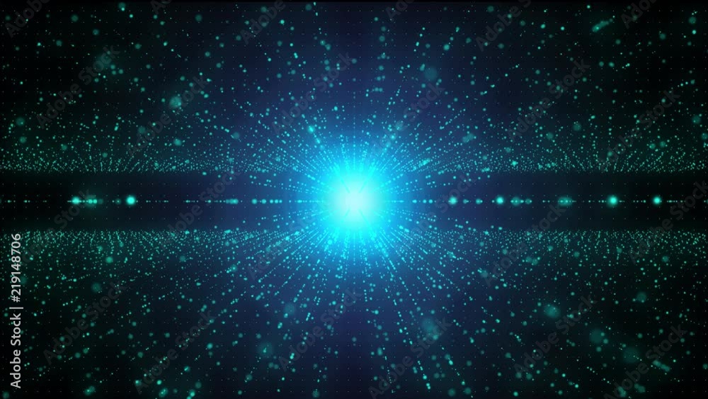 Aufkleber Abstract Particle Futuristic Line Dot Shooting With Center Lens Flare Animation Loop Screensaver Background