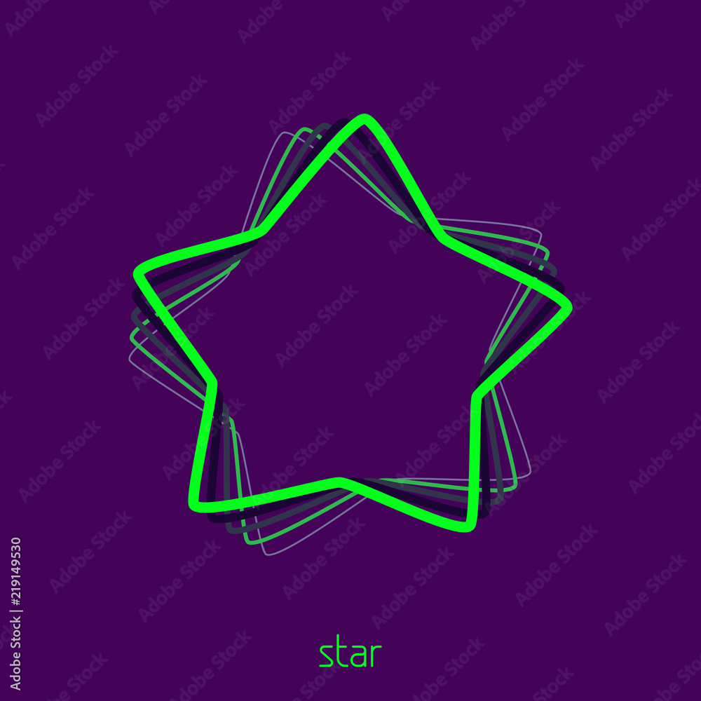 Poster abstract simple linear green star on indigo background. vector symbol