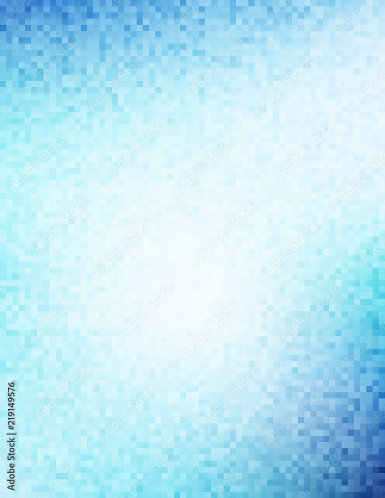 Poster blue and pale turquoise pixel background. vector pattern