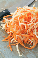 preparing vegetable coleslaw